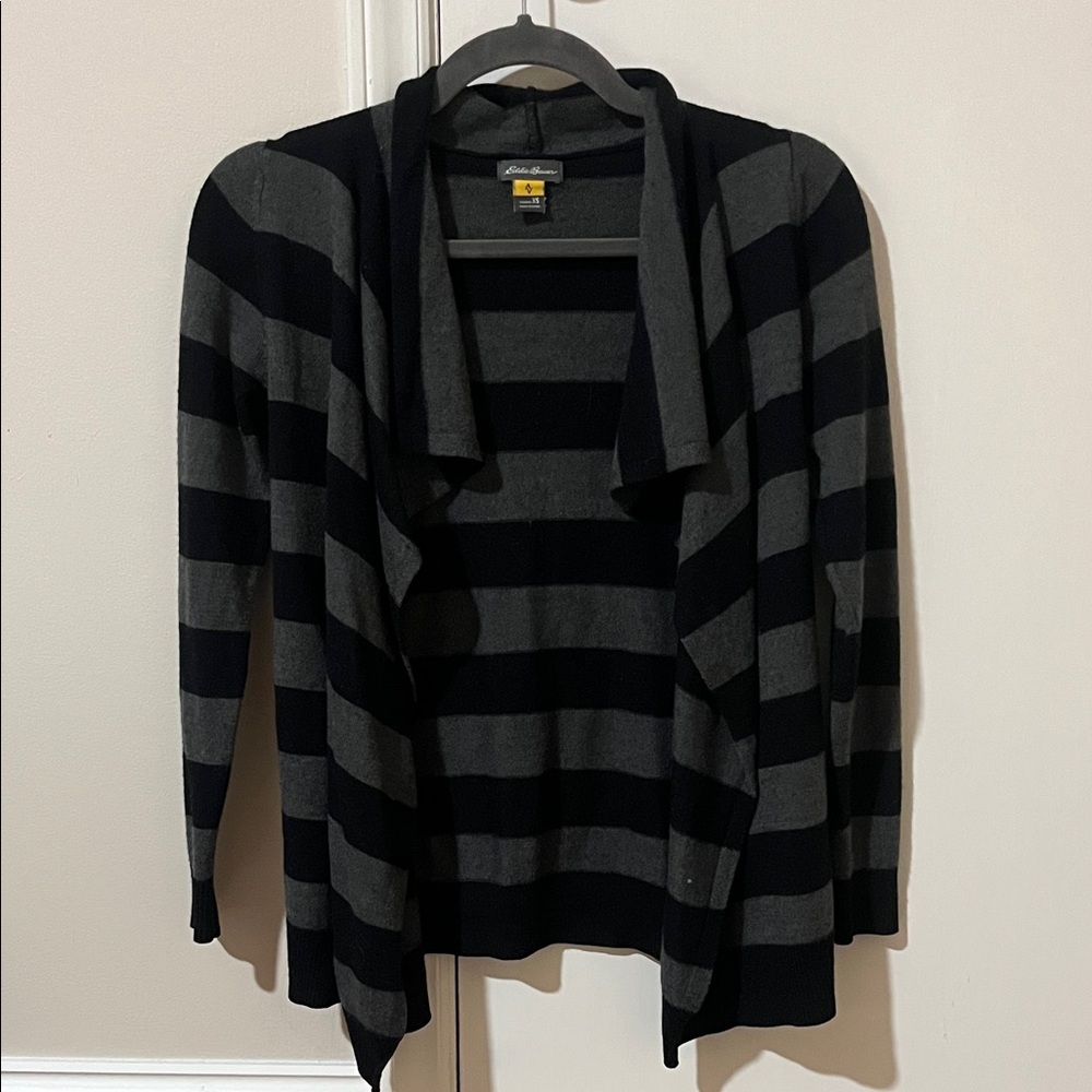 Eddie Bauer Black and Gray Striped Cardigan